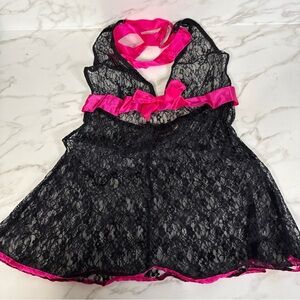 Dreamgirl Black Lace Open Back Halter Tie Lingerie Nightie Sleepwear Fantasy S/M